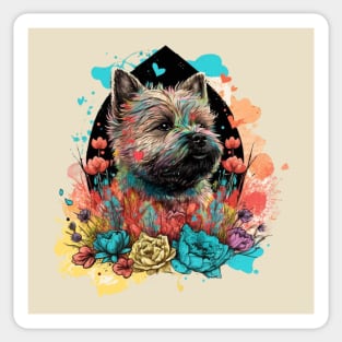 Yorkie Spring Floral Cute Retro Portrait Paint Splatter Dog Lover Painting Sticker